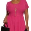 Plus Size Ribbed Hanky Hem Top With Necklace