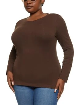 Ambiance Plus Size Basic Crew Neck Long Sleeve Tee
