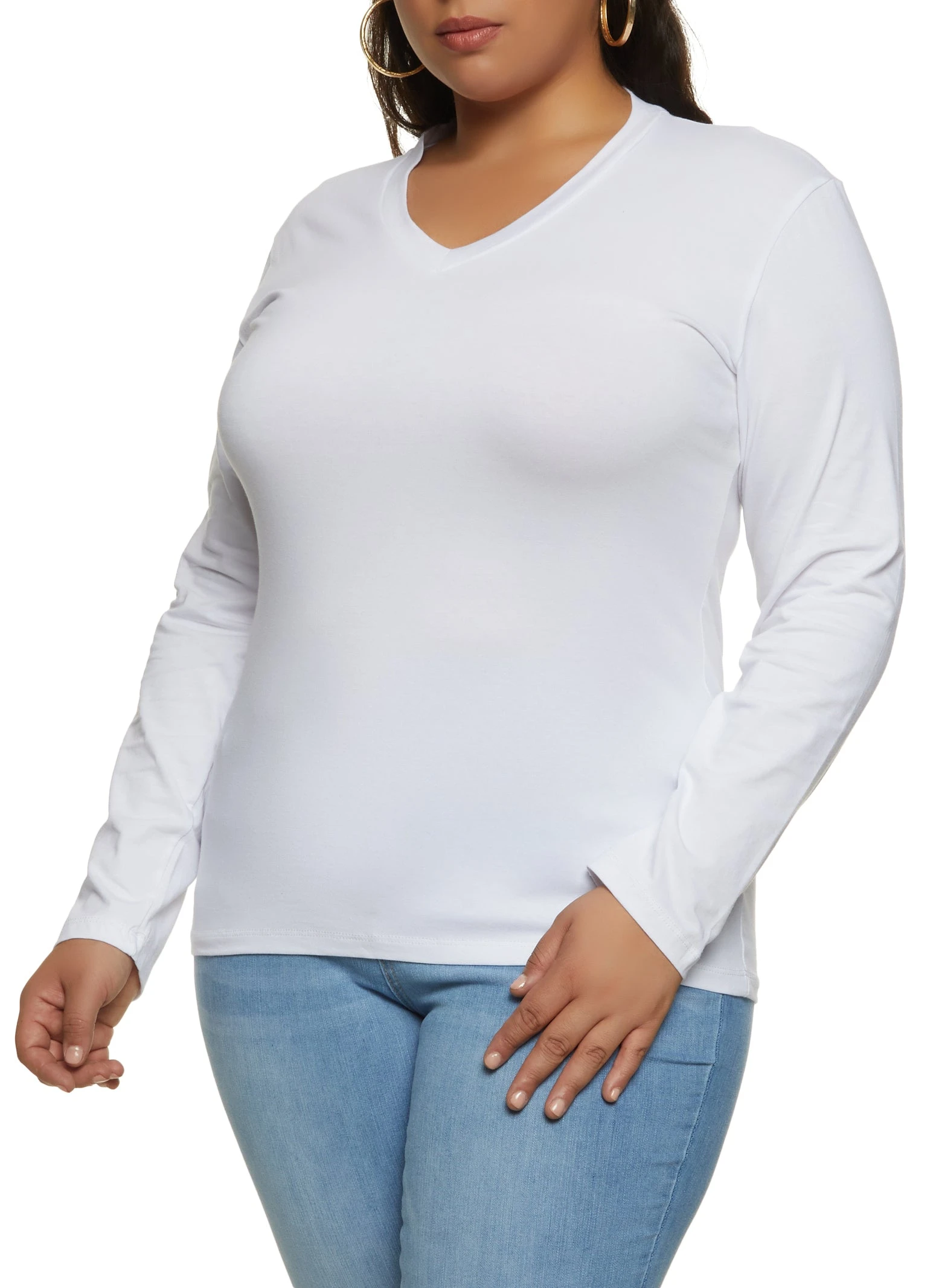 Plus Size Long Sleeve V Neck Basic Tee
