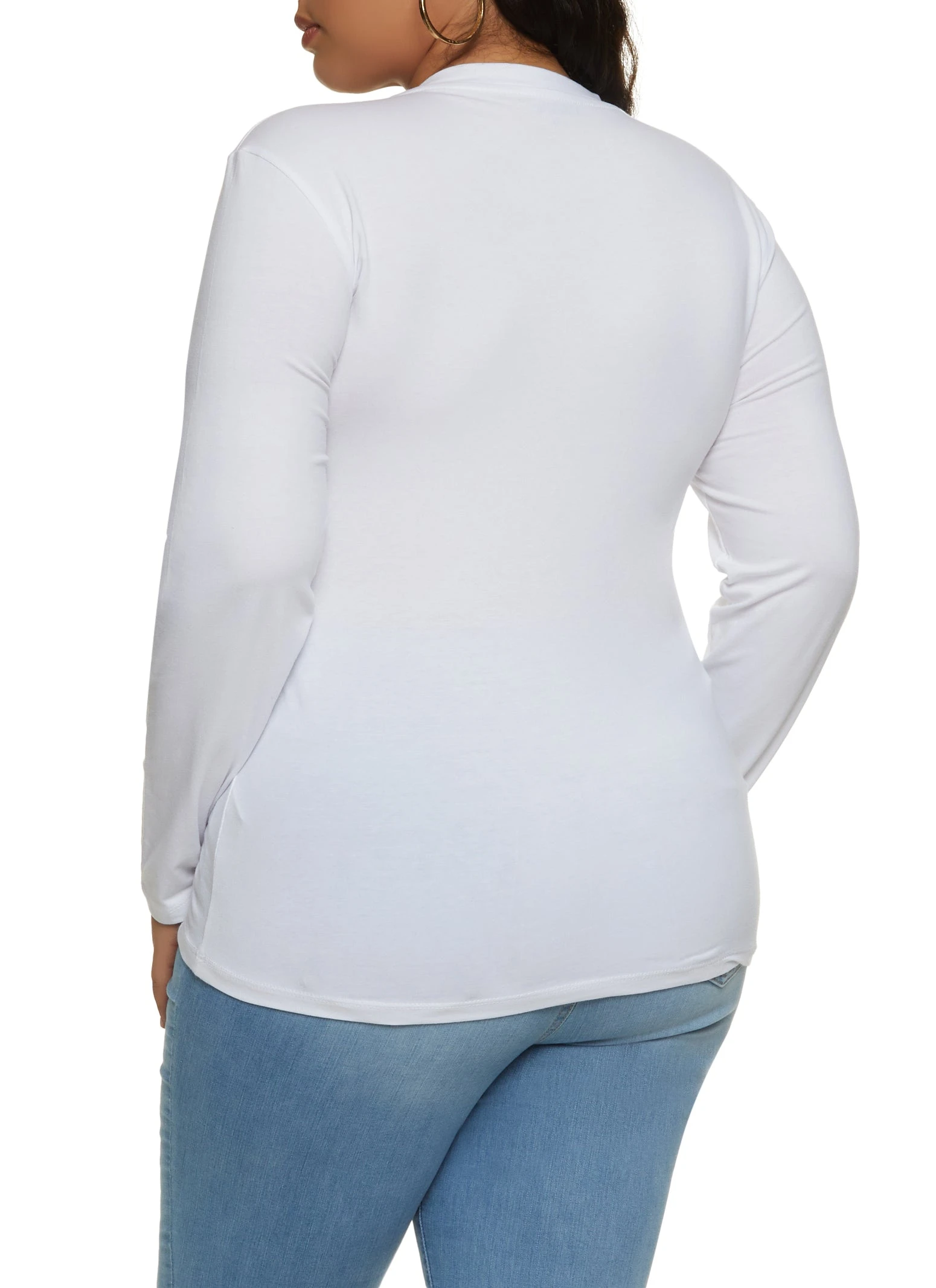 Plus Size Long Sleeve V Neck Basic Tee - Image 2