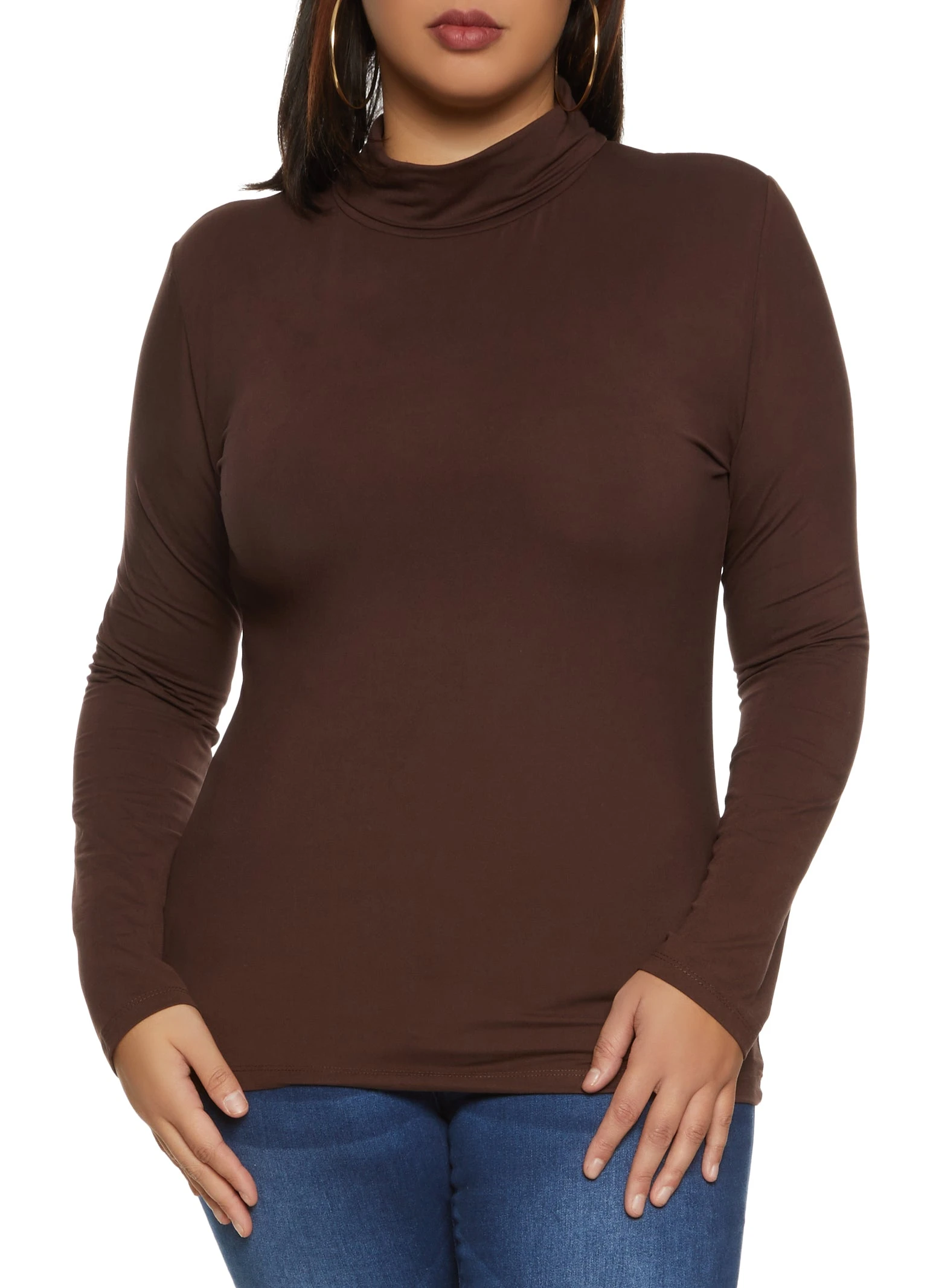 Plus Size Solid Turtleneck Top
