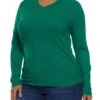 Plus Size Ribbed V Neck Ruched Side Tee
