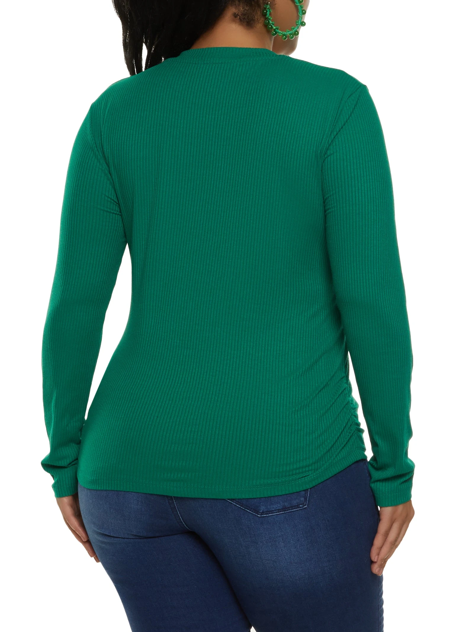 Plus Size Ribbed V Neck Ruched Side Tee - Image 2