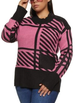 Plus Size Patterned Button Shoulder Detail Sweater