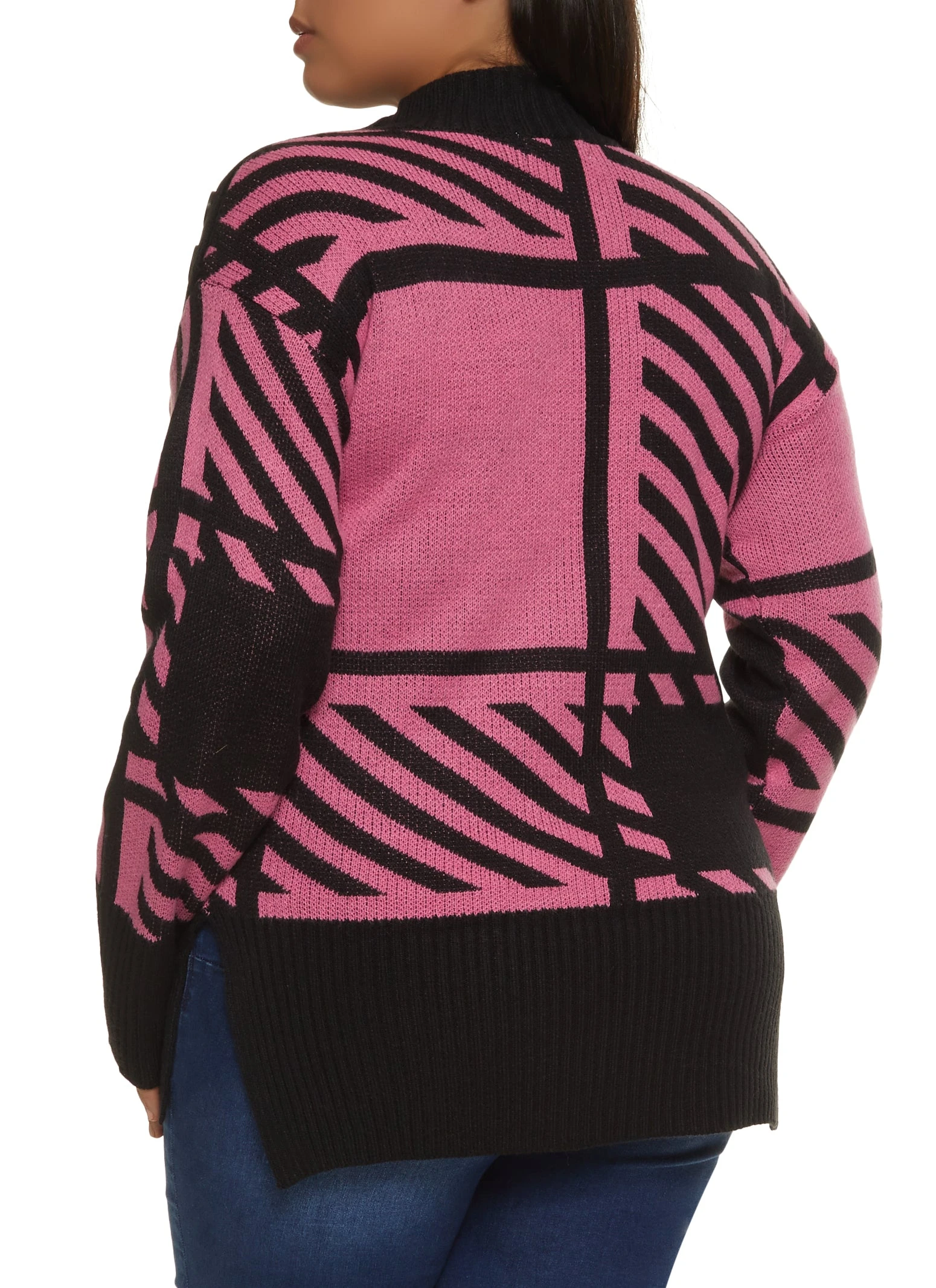 Plus Size Patterned Button Shoulder Detail Sweater - Image 2