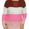 Plus Size Color Blocked Striped Distressed Tunic Sweater
