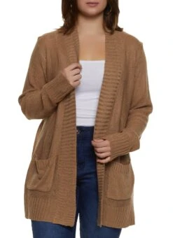 Plus Size Open Front Long Sleeve Cardigan
