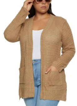 Plus Size Pointelle Knit Open Front Cardigan