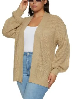 Plus Size Knit Open Front Cardigan