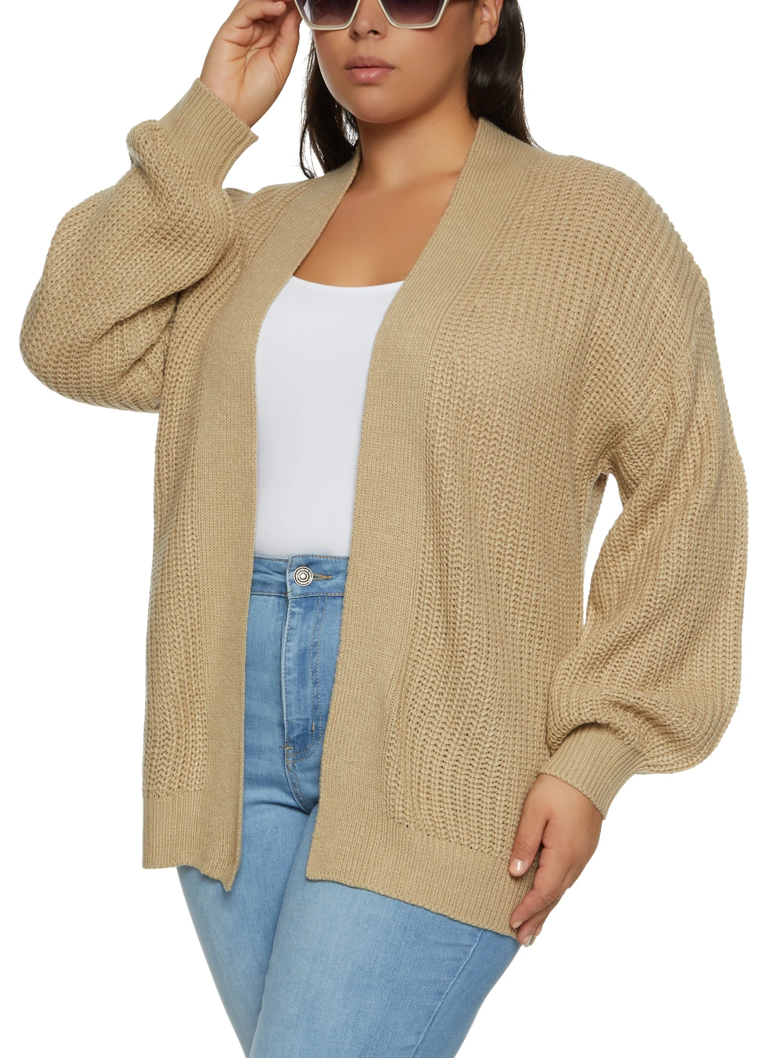 Plus Size Knit Open Front Cardigan
