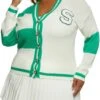 Plus Size S Initial Chenille Patch Button Front Cardigan