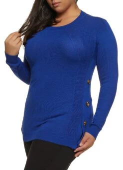 Plus Size Solid Faux Button Detail Pullover Sweater