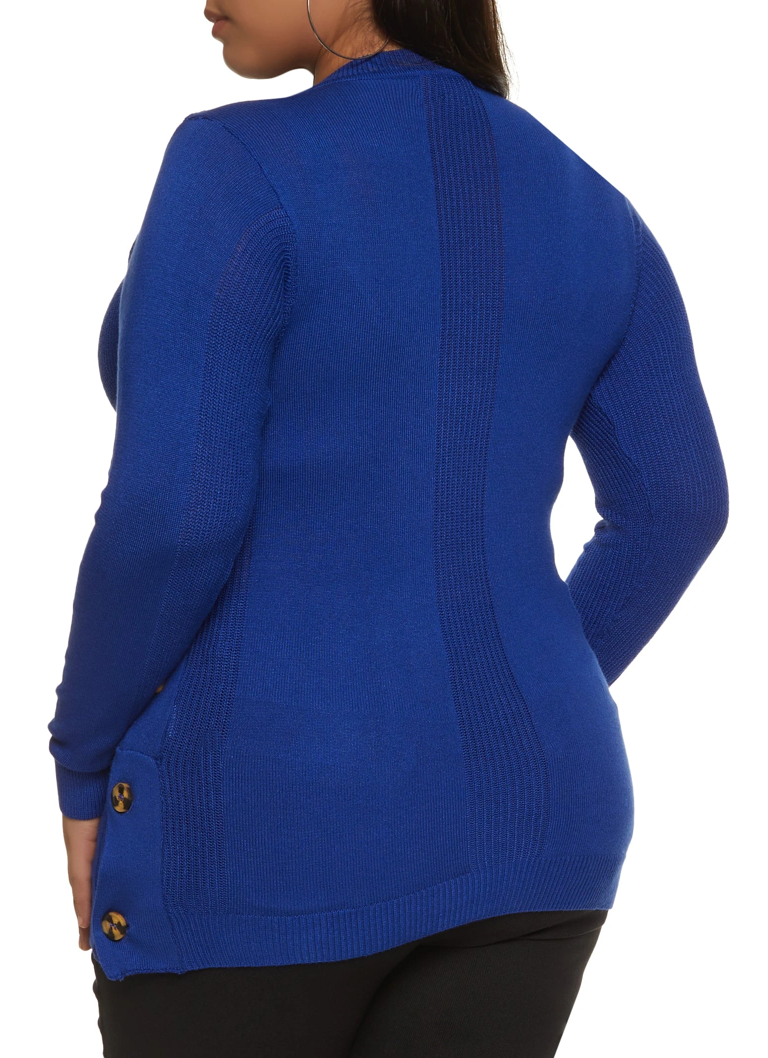 Plus Size Solid Faux Button Detail Pullover Sweater - Image 2
