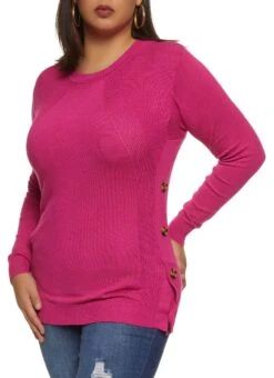 Plus Size Faux Button Detail Pullover Sweater