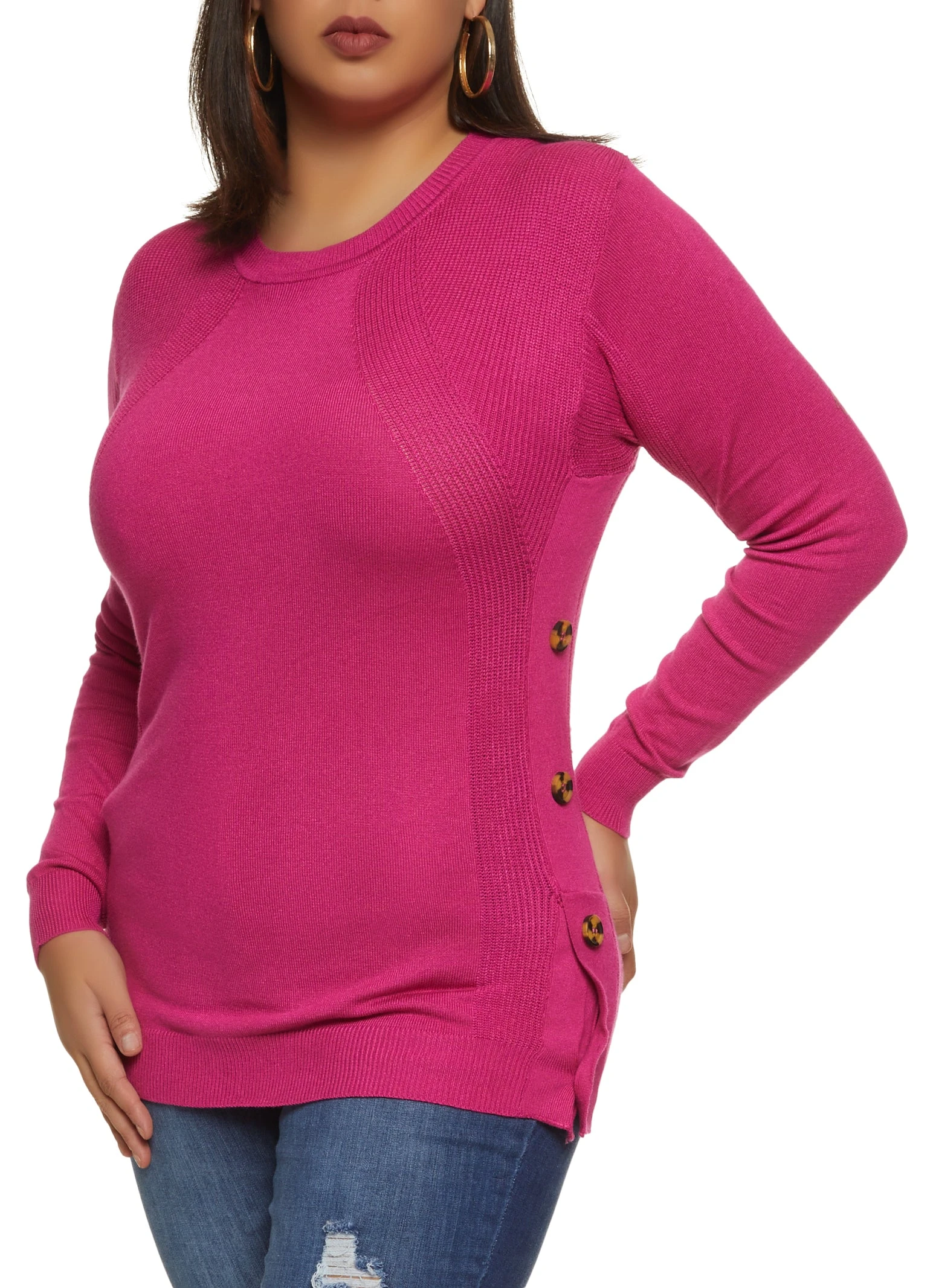 Plus Size Faux Button Detail Pullover Sweater