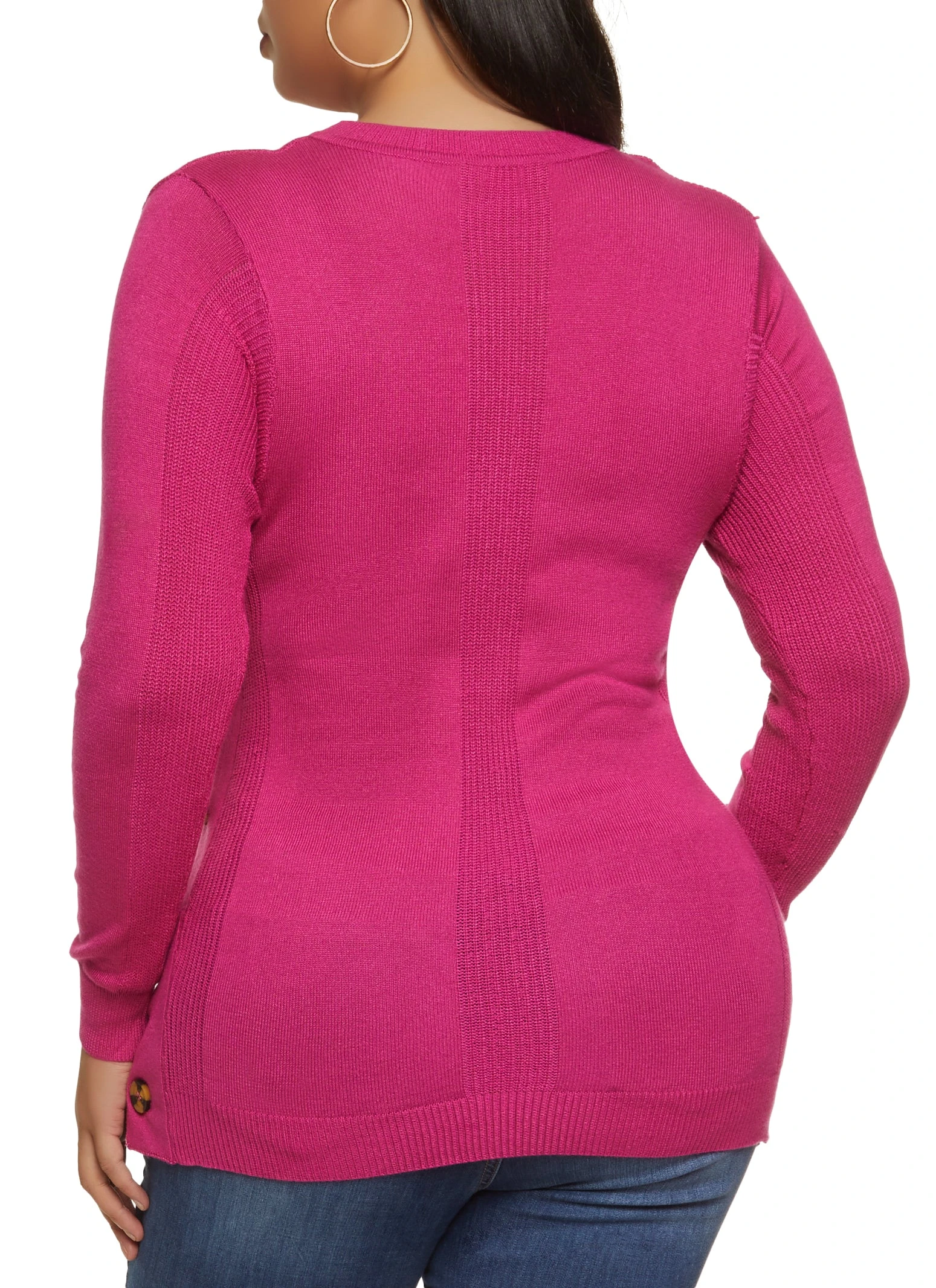 Plus Size Faux Button Detail Pullover Sweater - Image 2