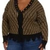 Plus Size Geometric Print Distressed Hem Cardigan