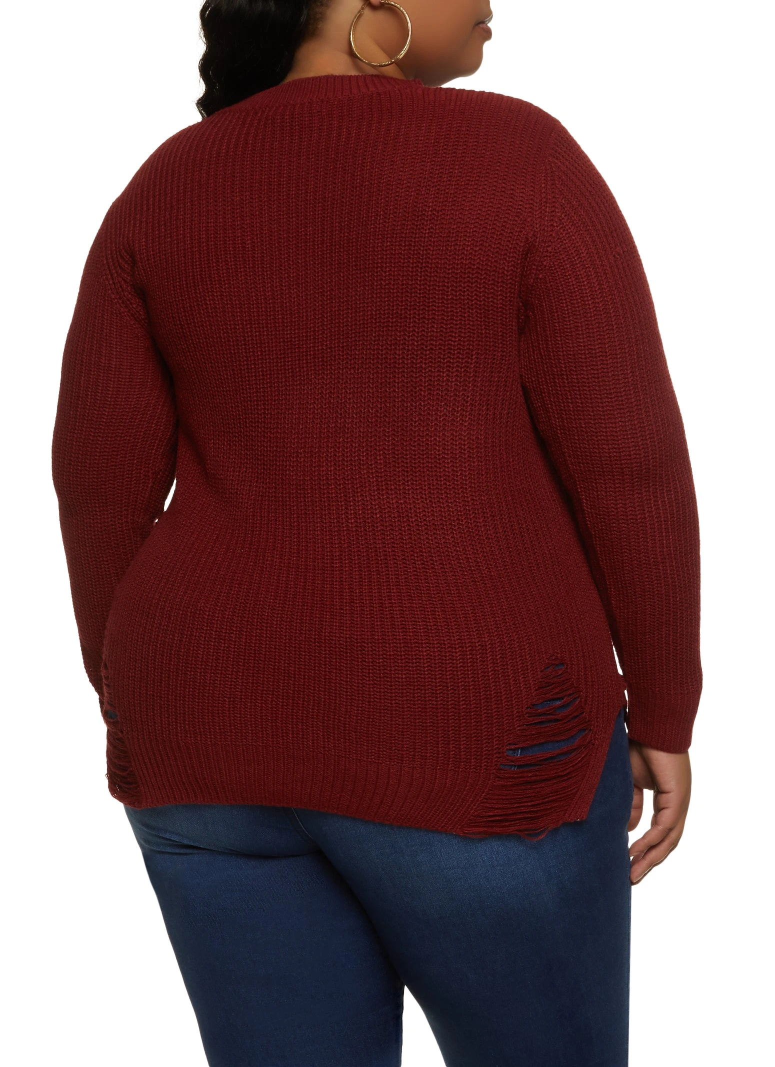 Plus Size Distressed Detail Pullover Sweater - Image 2