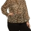 Plus Size Leopard Print Mock Neck Blouse
