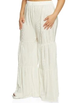 Plus Size Plisse Tiered Palazzo Pants
