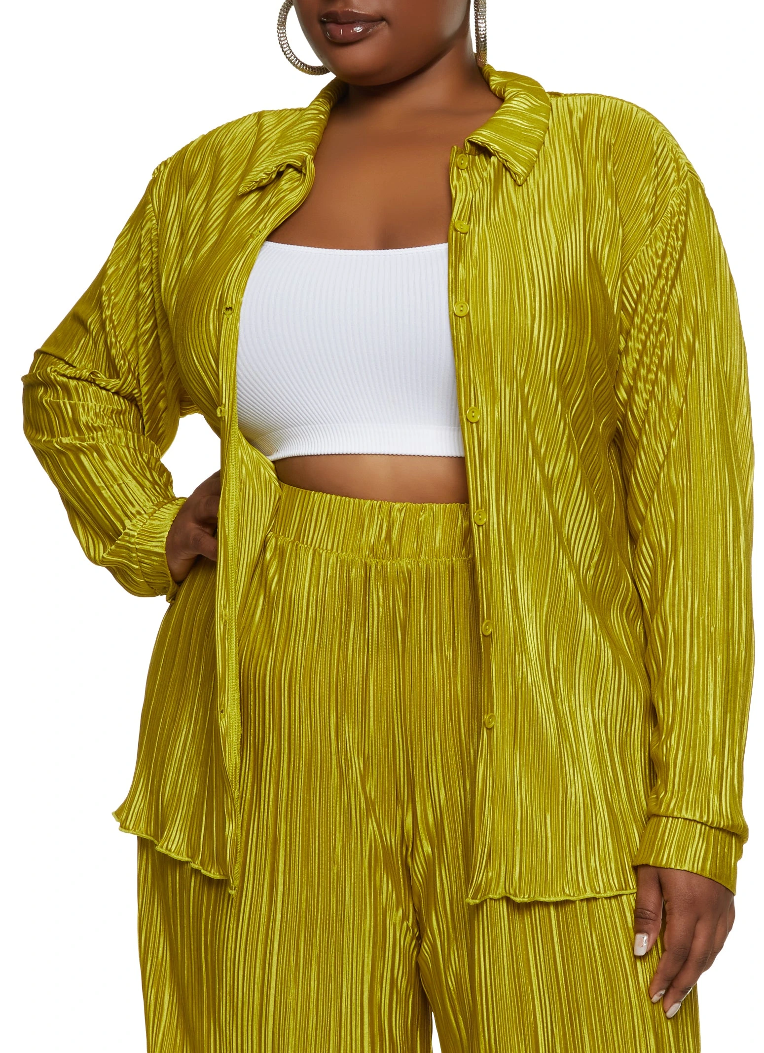Plus Size Plisse Button Front Shirt