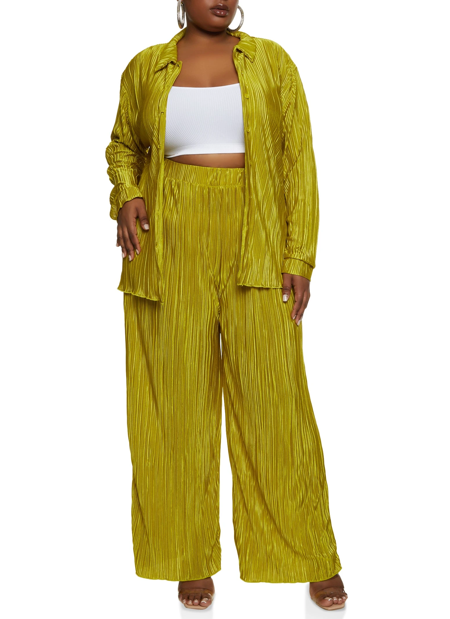 Plus Size Plisse Button Front Shirt - Image 2