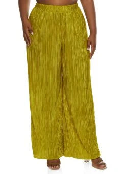 Plus Size Plisse Wide Leg Pants