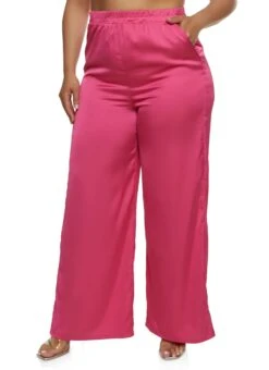 Plus Size Satin High Waist Palazzo Pants
