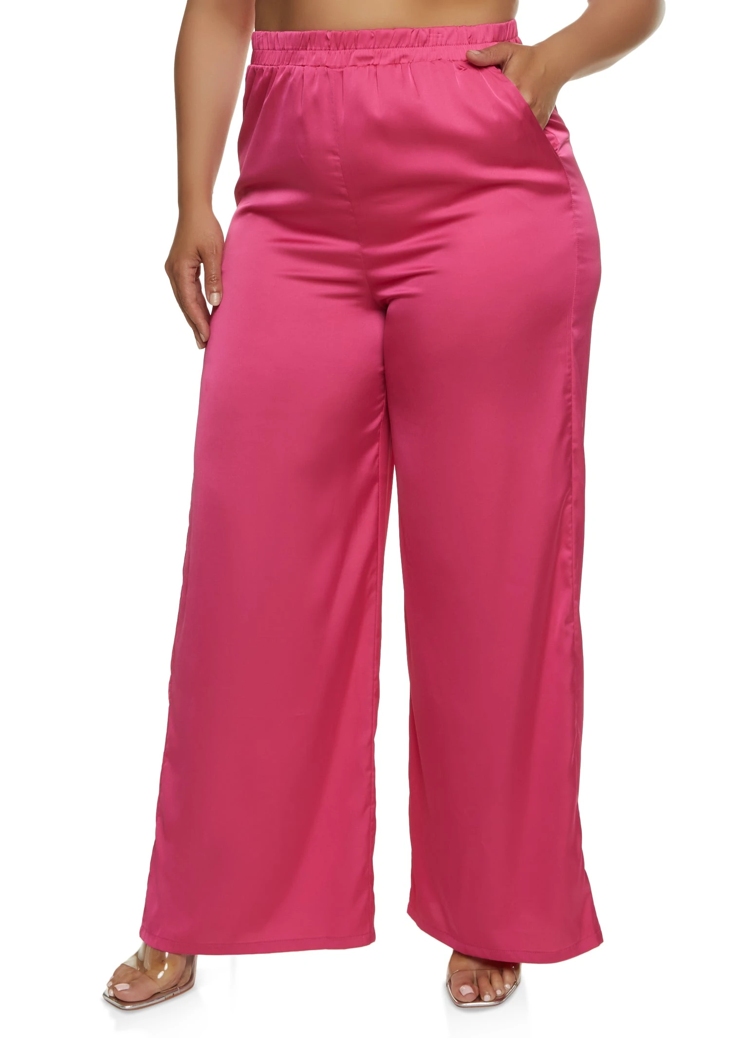 Plus Size Satin High Waist Palazzo Pants