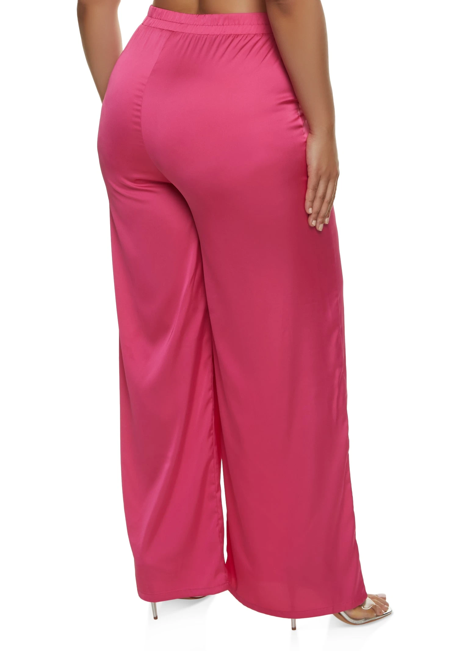 Plus Size Satin High Waist Palazzo Pants - Image 2