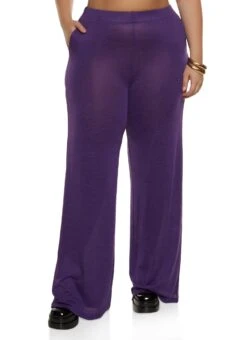 Plus Size Brushed Knit Wide Leg Pants