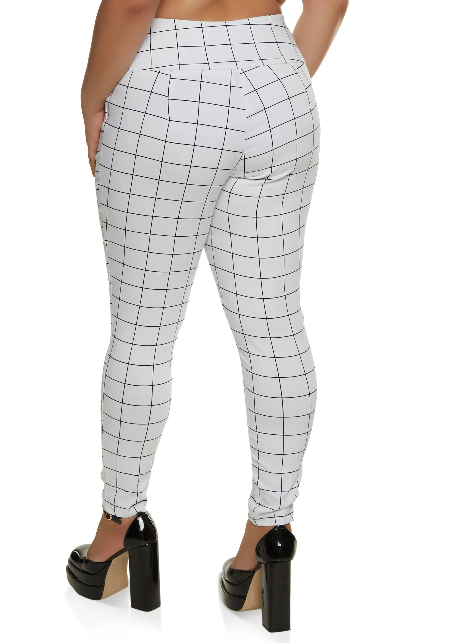 Plus Size Windowpane Print Tie Front Dress Pants - Image 2