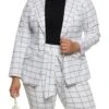 Plus Size Windowpane Print Blazer