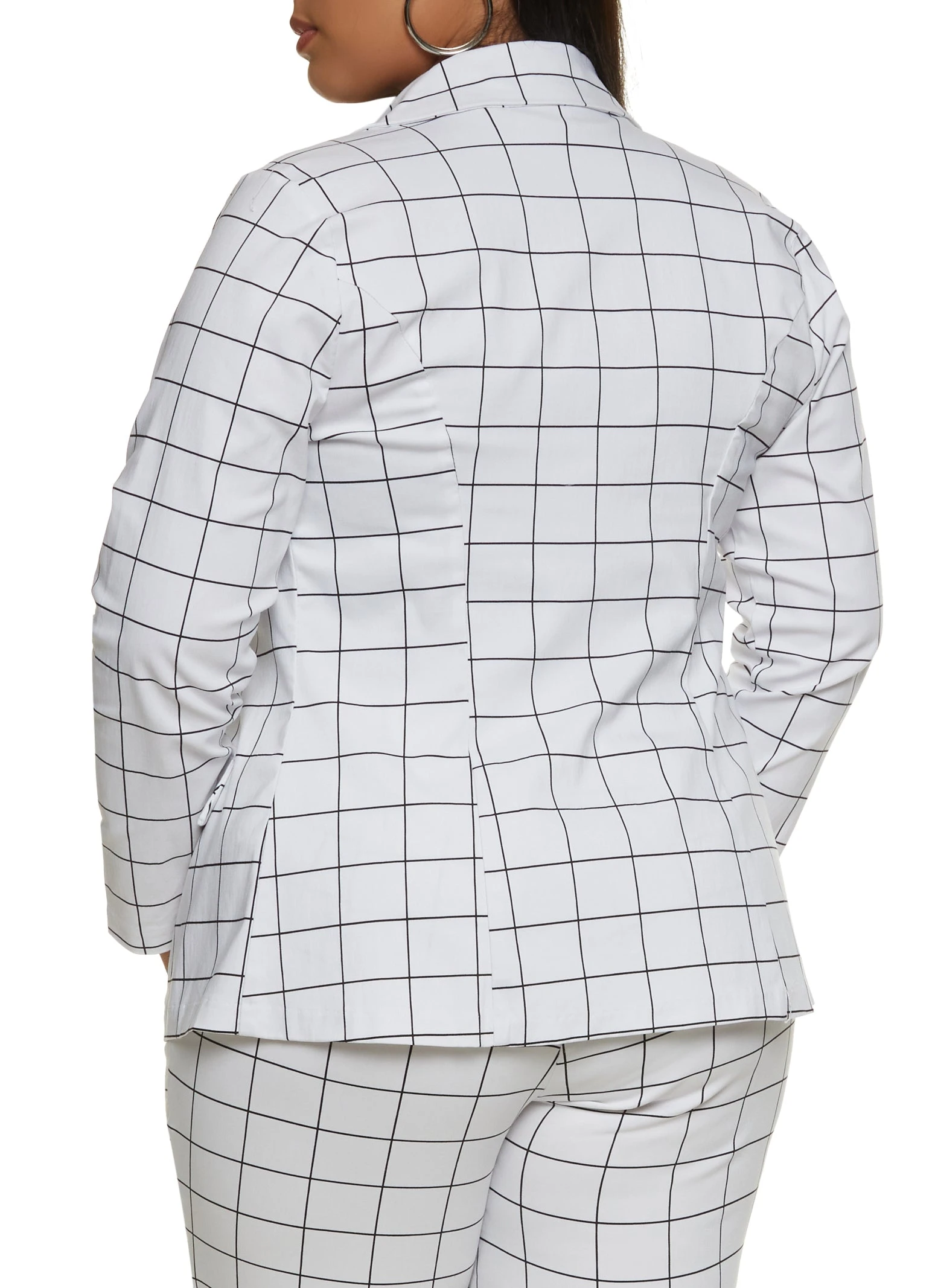 Plus Size Windowpane Print Blazer - Image 5