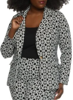 Plus Size Geometric Print Blazer