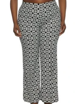 Plus Size Geometric Print Flared Dress Pants