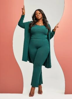 Plus Size Ribbed Knit Duster With Cami