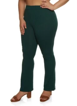 Plus Size Ribbed High Waist Flare Pants