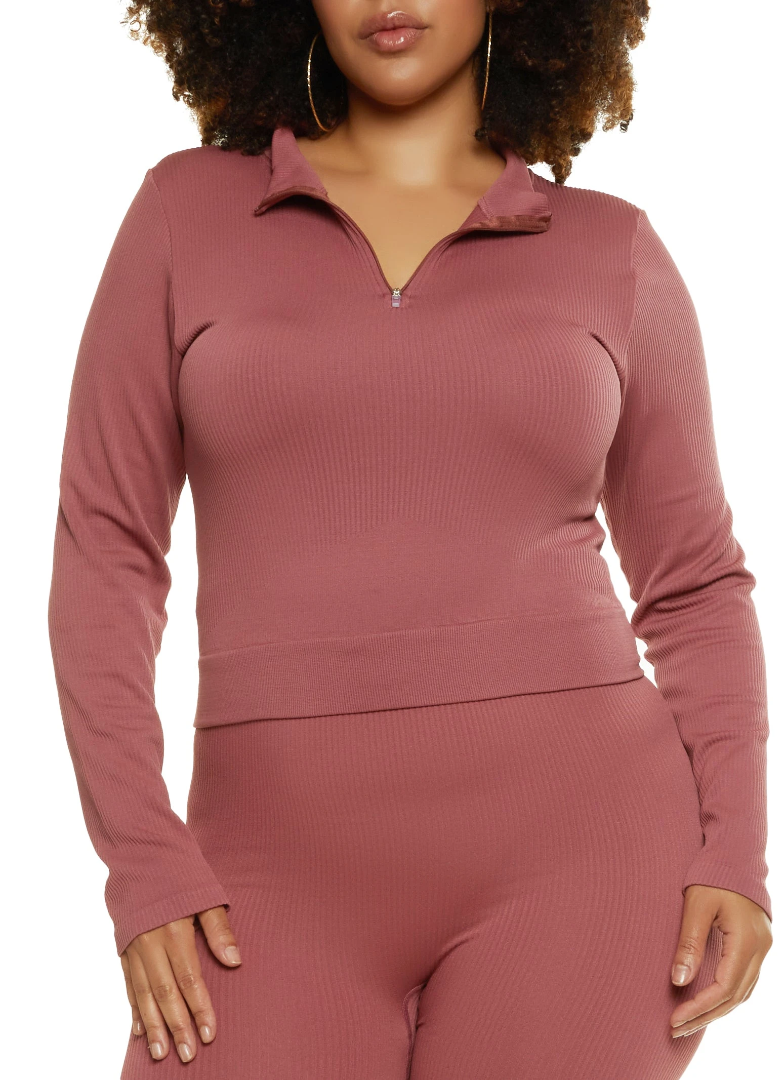Plus Size Seamless Half Zip Long Sleeve Top