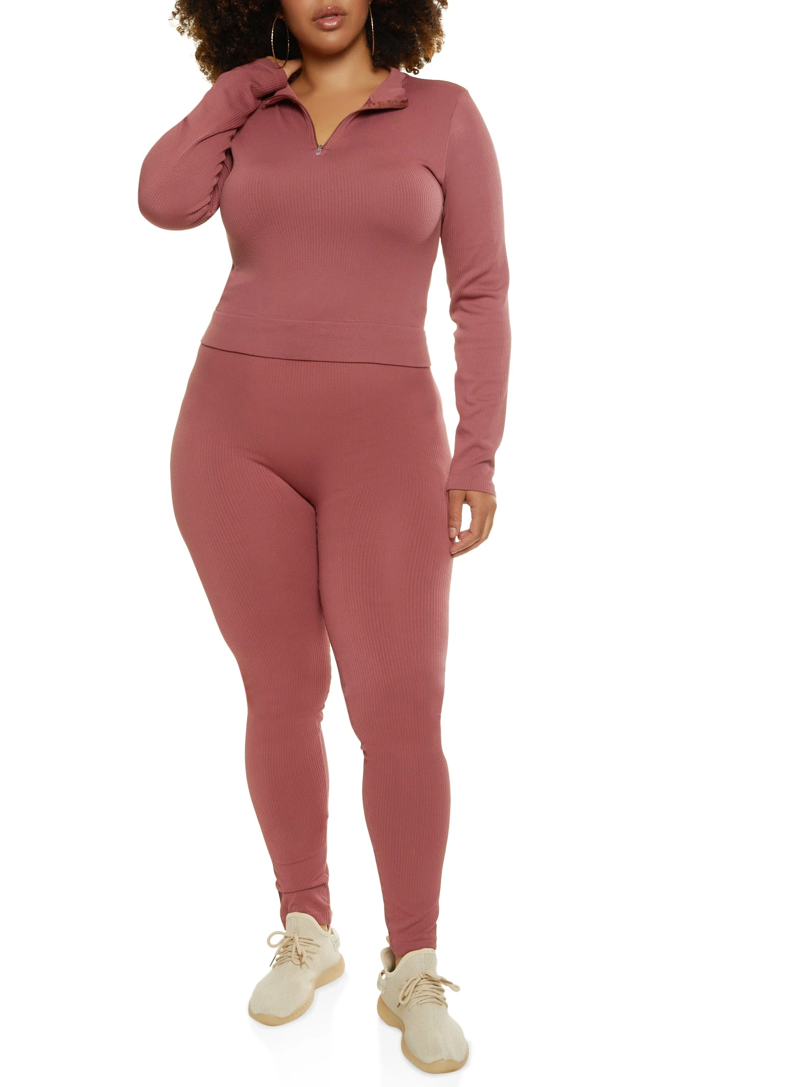 Plus Size Seamless Half Zip Long Sleeve Top - Image 2