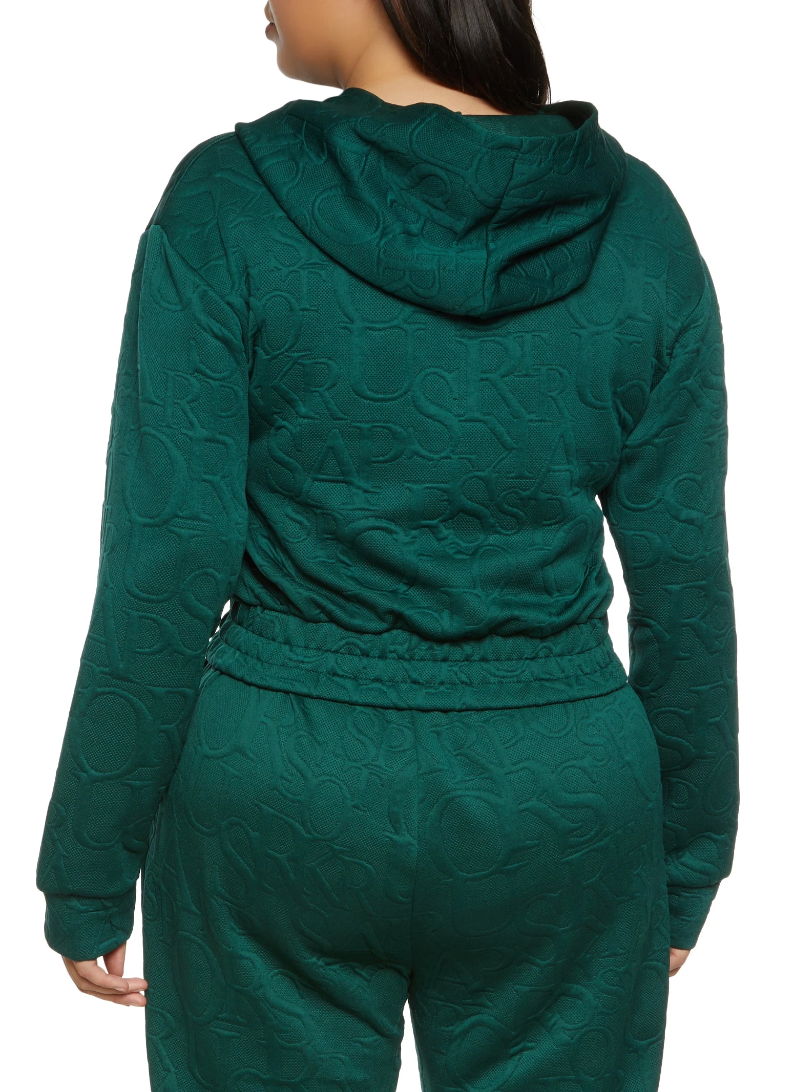 Plus Size Embossed Zip Up Cropped Hoodie - Image 3