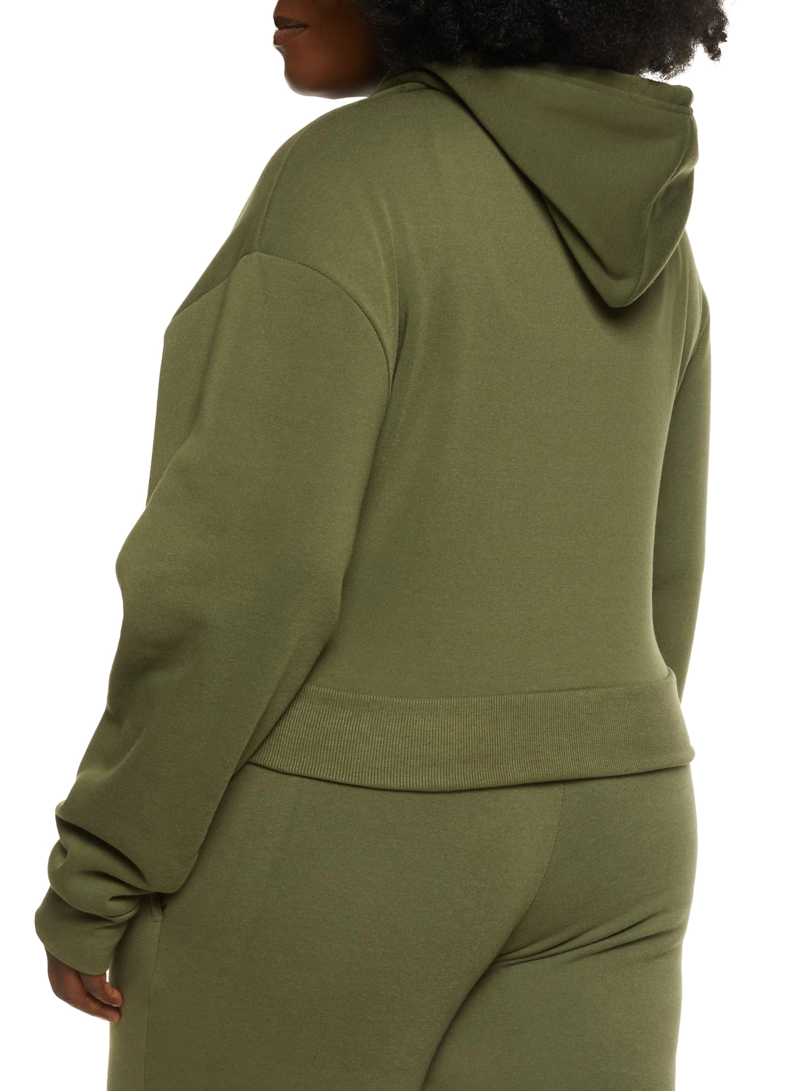 Plus Size Fleece Solid Zip Front Hoodie - Image 3