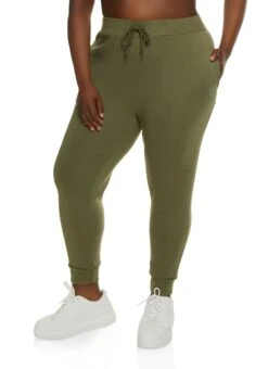 Plus Size Solid Drawstring Fleece Joggers