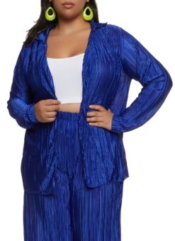 Plus Size Solid Plisse Button Front Shirt