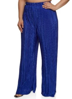 Plus Size Plisse High Waist Wide Leg Pants