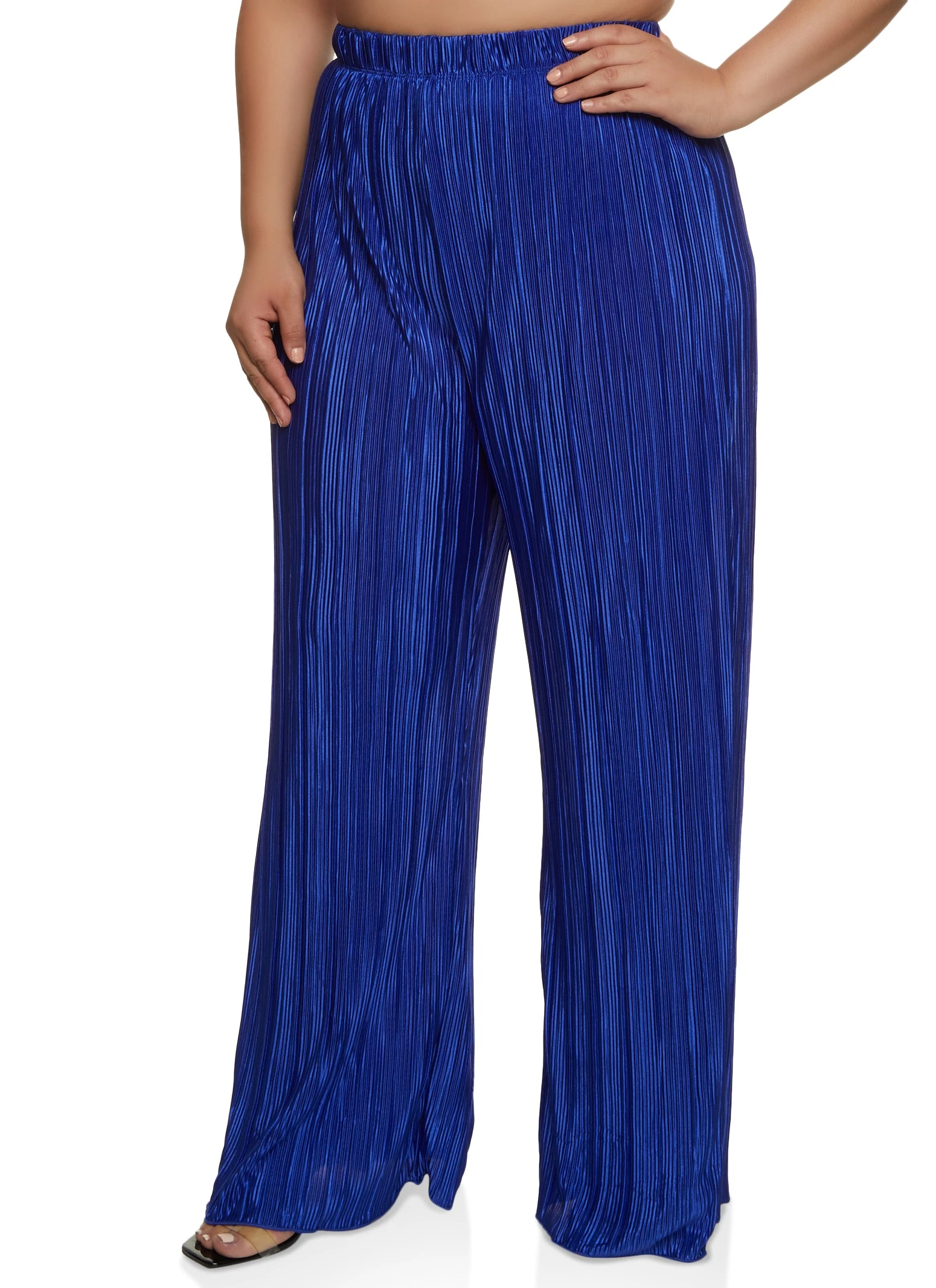 Plus Size Plisse High Waist Wide Leg Pants