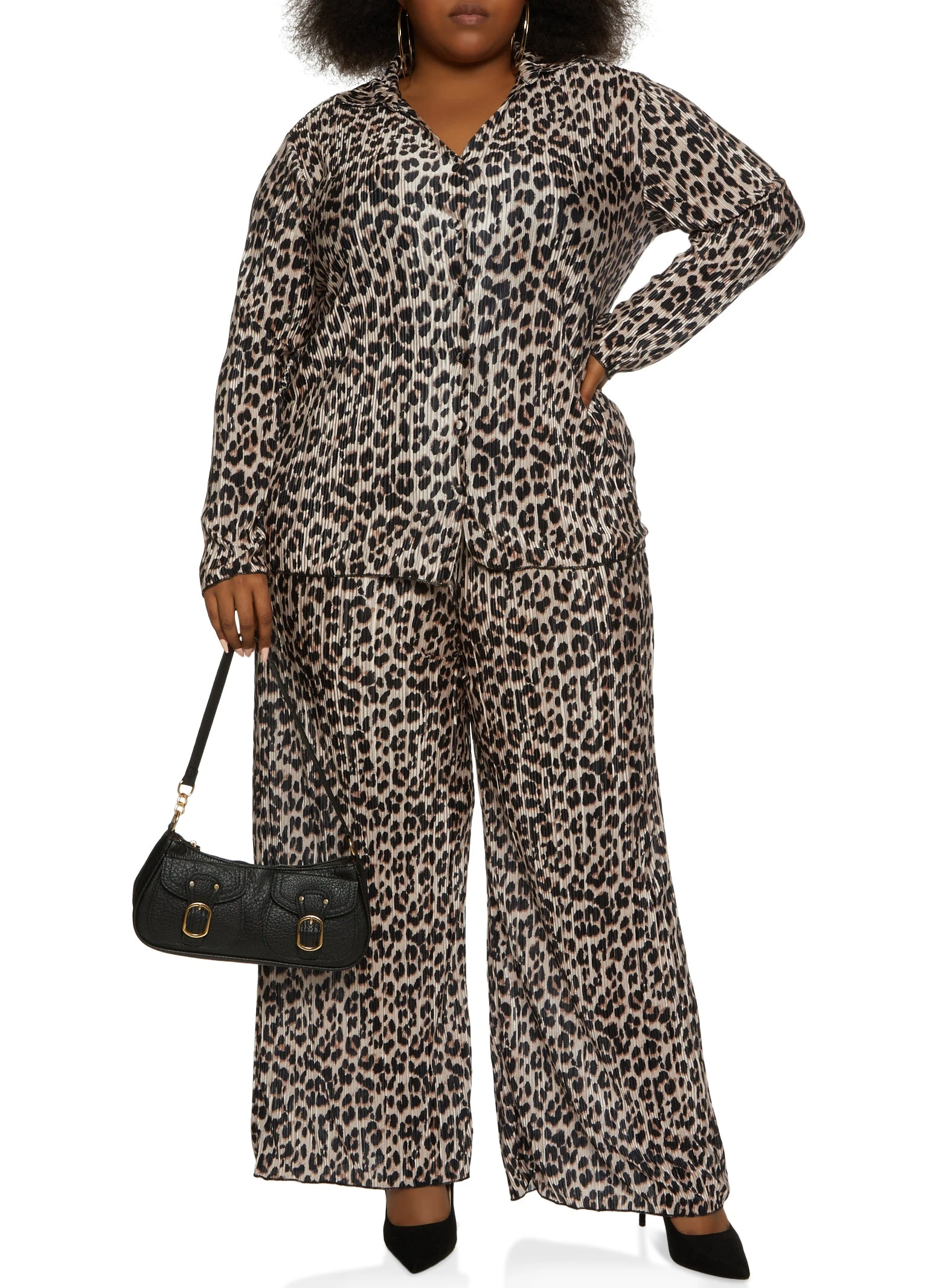 Plus Size Plisse Printed Button Front Shirt - Image 2