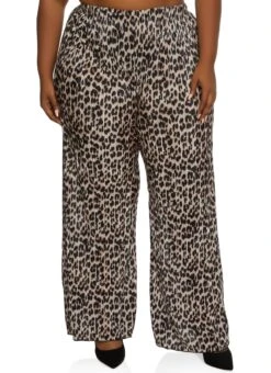 Plus Size Plisse Printed Wide Leg Pants
