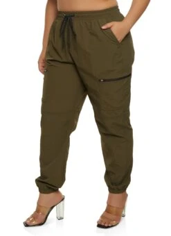 Plus Size Nylon Zip Pocket Cargo Joggers