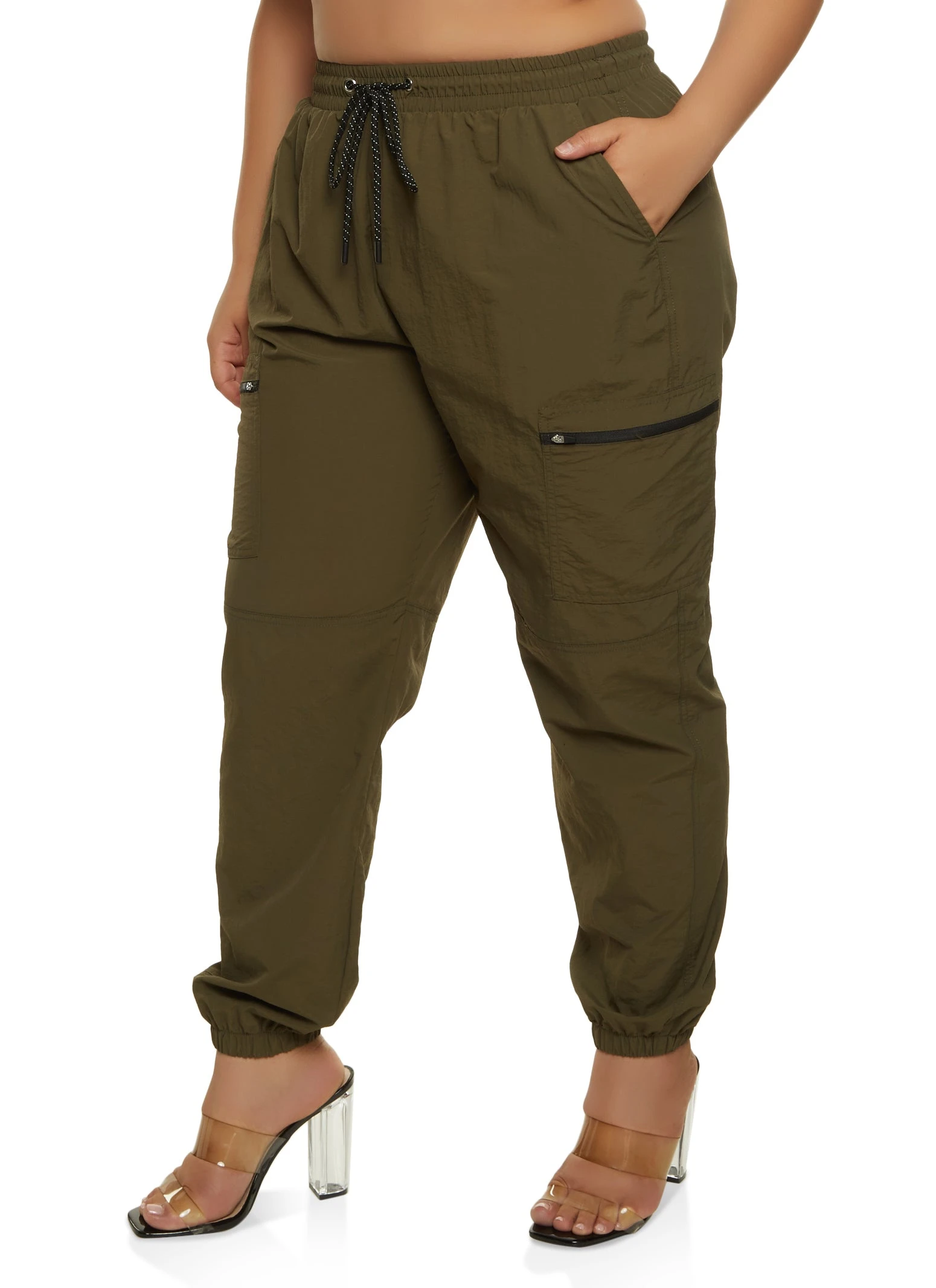 Plus Size Nylon Zip Pocket Cargo Joggers
